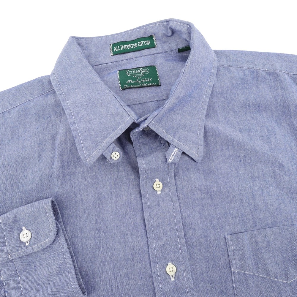 Gitman Bros. Chambray Button Down Shirt Blue Mens 17.5 33 XL Long Sleeve USA